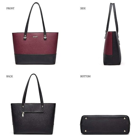 Women Fashion Synthetic Leather Handbags Tote Bag Shoulder Bag Black&purple - Picture 2 of 6